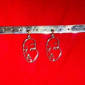 Gold Woman’s Face Earrings